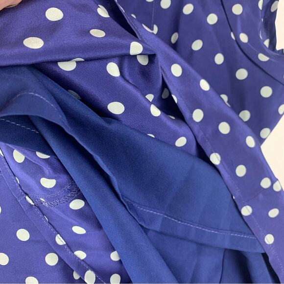 J. Peterman women's size 10 medium silk blue polka dot button up dress - Picture 9 of 12
